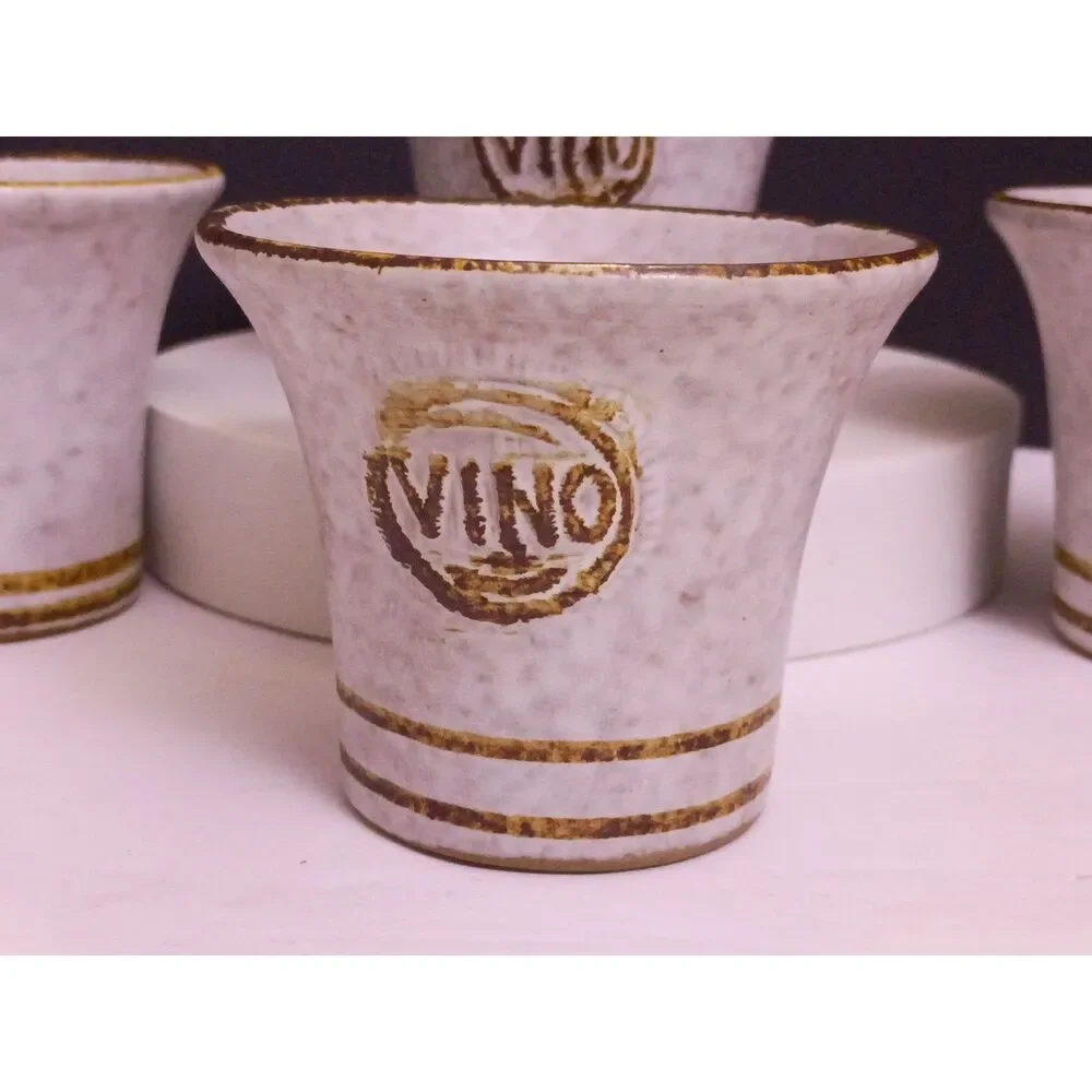 Pottery Craft Set Of 4 VINO Cups MCM Vtg Robert Maxwell Made USA Stoneware Brown